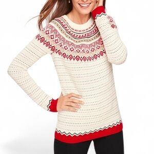 TALBOTS Wool Blend Diamond Fair Isle Sweater, size MP